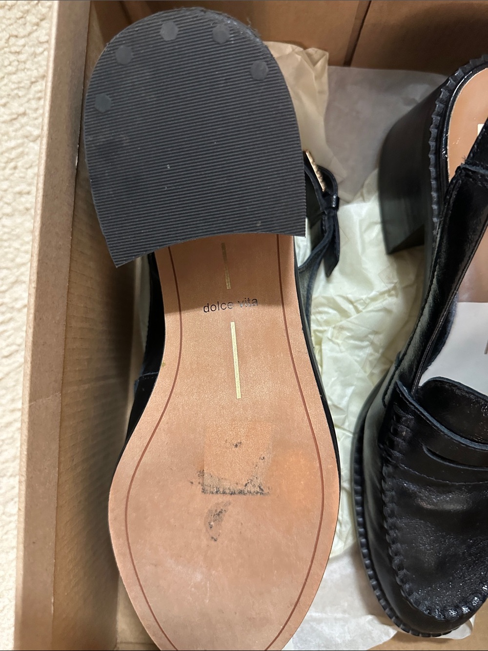 Dolce Vita Black Leather Slingback Penny Loafers - Picture 3 of 5